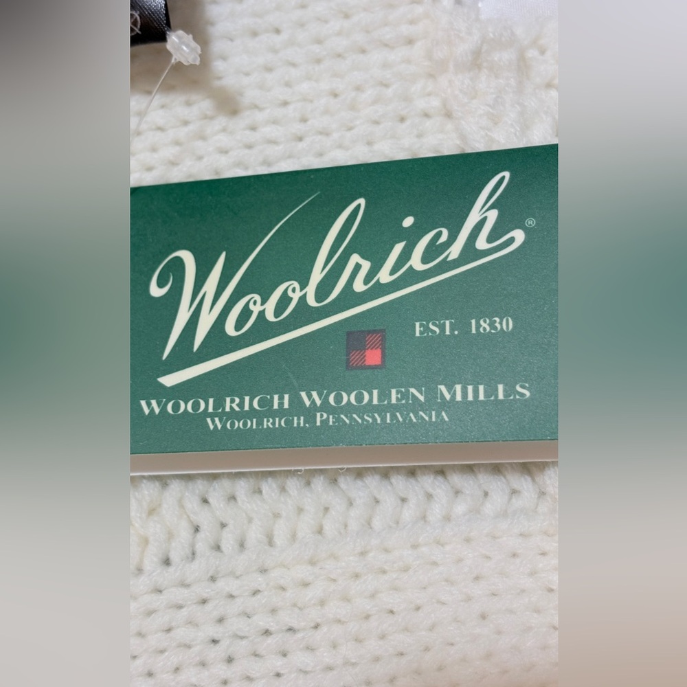 Woolrich Woolen Mills Ecru Ivory Faux Fur Hooded Knit Scarf CABLE CHUNKY cozy - Picture 7 of 9